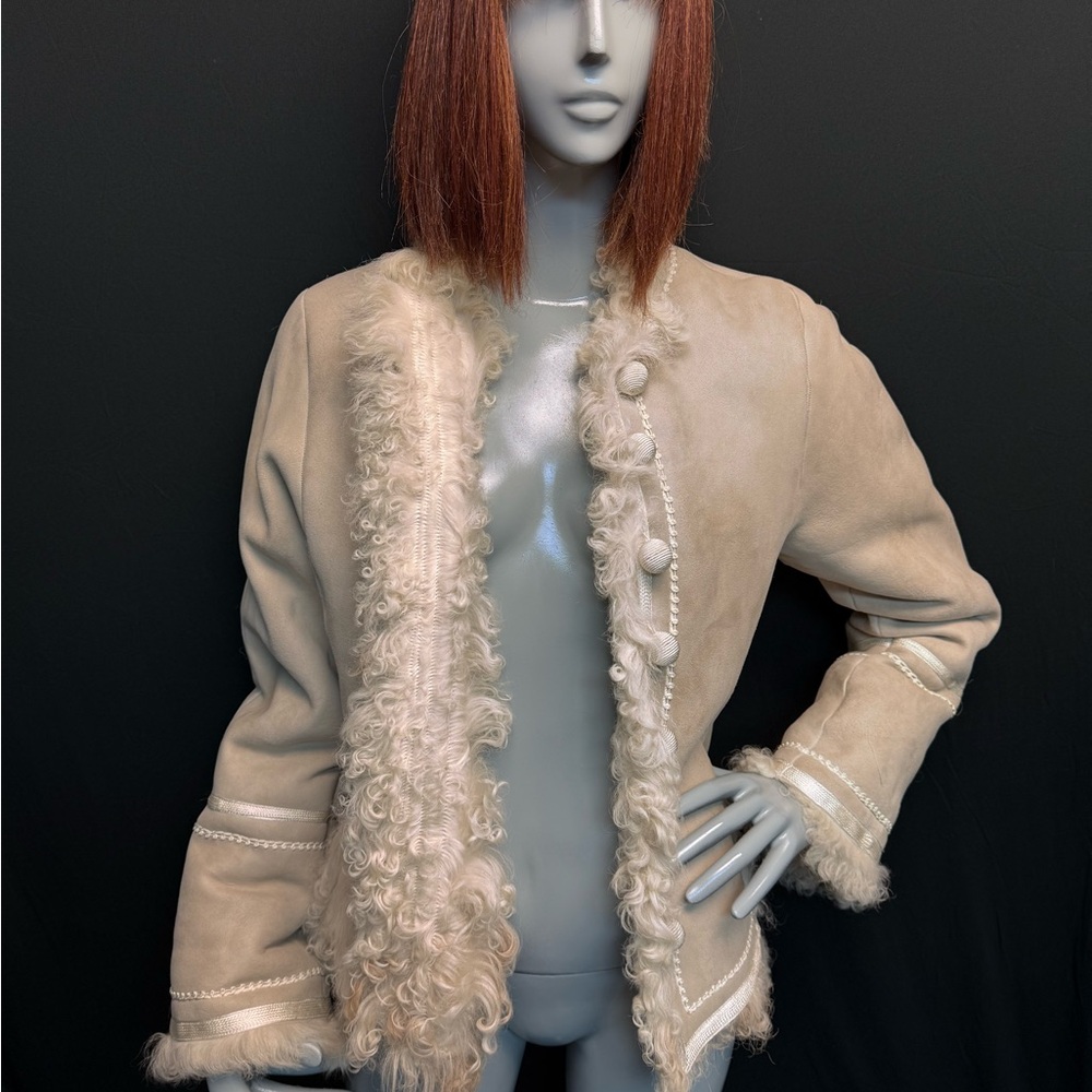 Emanuel Ungaro %100 Shearling Lamb Leather Cream Teddy Jacket
